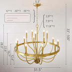 Gold Chandelier 15-Light Candle Chandelier Modern Farmhouse Pendant Lighting Fixture for Dining Room Bedroom Living Room Kitchen Island Foyer Entryway E12 Bulb Vintage Golden Ceiling Light