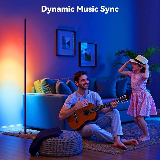 Modern Floor Lamp, Smart RGB LED Floor Lamp with App & Remote Control, 16 Million Colors & 200+ Scene Modes, Corner Lamp with Timer and Music Sync, Standing lamp for Bedroom Home Decor