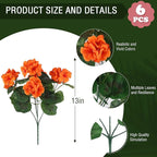 Hananona 6 Pcs Artificial Geranium Flowers for Outdoors Geranium Silk Orange Flower Outdoor UV Resistant Patio Plants Faux Autumn Flowers for Fall Home Kitchen Table Centerpieces (6, Orange)