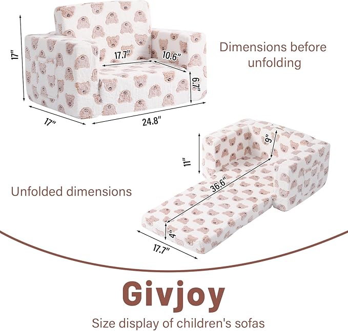 Toddler Chair Kids Couch, 2-in-1 Comfy Armchair with Removable and Washable Cover Carrying Handle, Convertible Reading Chair Toddler Couch for Girls and Boys