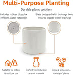 Amazon Basics Fluted Ceramic Round Planter, 10 in, White