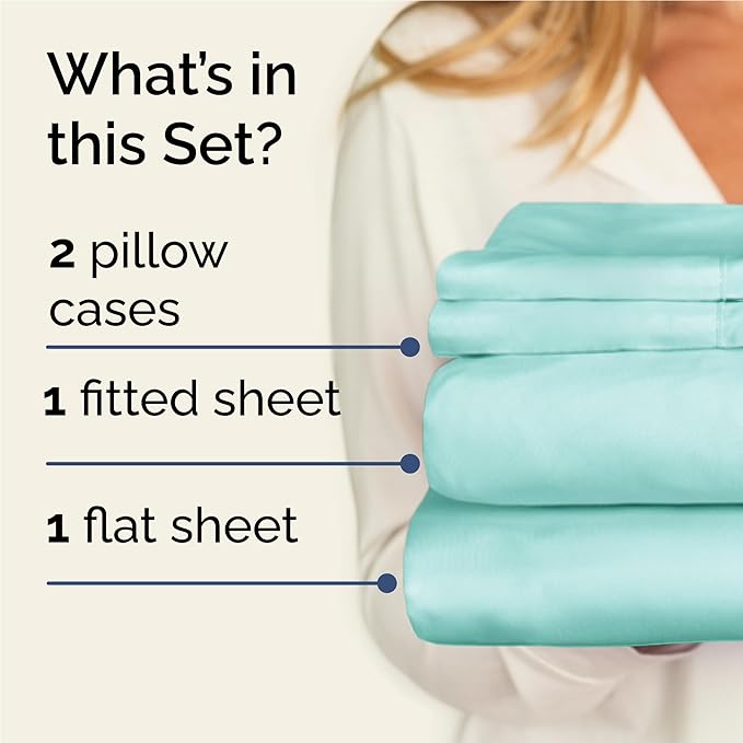 Twin XL Sheets Set 4 Piece - Includes 2 Pillowcases - Bed Sheets Twin XL Size - Soft Hotel Luxury Bedding - Cooling, Comfy & Breathable - 1 Flat & 1 Fitted & 2 Pillowcases w/ Deep Pockets - Spa Blue