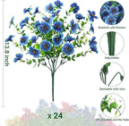 24 Bundles Artificial Flowers for Outdoors & Indoors – UV Resistant Faux Plastic Plants for Garden, Patio, Porch, Window Box, Home Decor – Lush & Vibrant Fake Flowers, Blue
