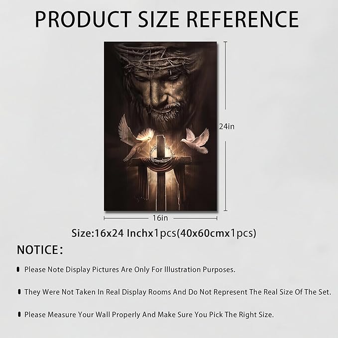 Fantasy Artists Framed Jesus Christ Canvas Wall Art The Cross and Peace Dove Christian Painting Prints Biblical Wall Decor Religious Room Decor for Church Prayer Room Schools Hospitals 16" x 24"