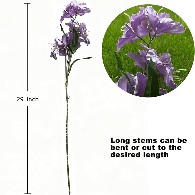 10-Bud Artificial Lily Flowers, 4 Pcs Fake Outdoor Flowers, UV Resistant Faux Flowers for Outdoor Planters, Silk Flowers for Wedding Decoration (Purple)