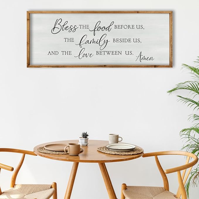 ZZJJHYWGQ Bless the Food Before Us Wall Sign Decor 40"×15" for Kitchen Dining Room Wall Art (Wood)