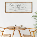 ZZJJHYWGQ Bless The Food Before Us Wall Decor Kitchen Christian Blessing Sign 32"×12" Christian Grateful Family Quote Farmhouse Dining Room Large Catholic Wooden Frame Wall Hanging Art (Wood)