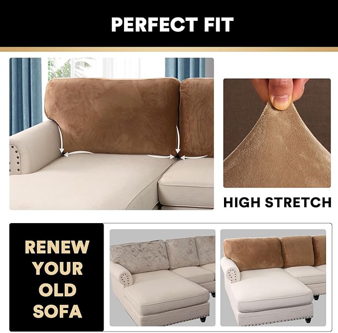 PrinceDeco Sectional Couch Covers Velvet Cushion Covers for Sectional Couch Cushion Covers for Sectional Sofa Separate Sectional Sofa Slipcovers Washable(1 Chaise Back+ 2 Sofa Back,Navy)