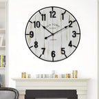 Large Old Town Farmhouse Wall Clock – 24 Inches Rustic Antique Wood with Metal Circle and Large Numerals, Silent Battery Operated Clock for Office, Kitchen, Bedroom, Living Room (Washed White)