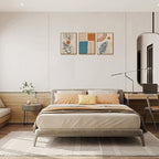 Bwodke Framed Boho Canvas Wall Art Mid Century Modern Prints Set of 3 Neutral Geometric Line Leaf Paintings Decor Minimalist Abstract Pictures Bedroom Living Room Bathroom