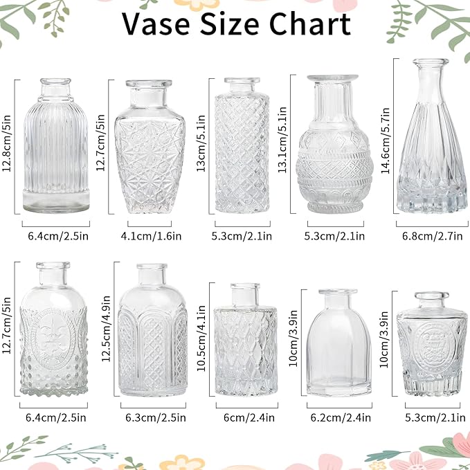 INFTYLE Vintage Flower Vase Set of 24, Clear Glass Bud Vases for Decor, Wedding, Party