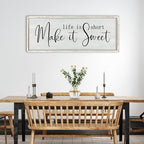 ZZJJHYWGQ Life is Short Make It Sweet Sign Wall Decor 32"×12" for Bedroom Family Lnspirational Quote Large Wood Framed Wall Hanging Art (White)