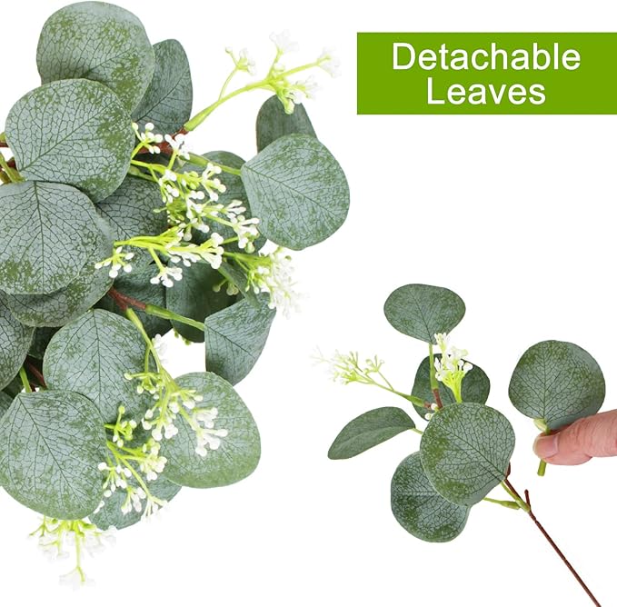 40 Pieces of Artificial Greening Eucalyptus Stem Artificial White Seeds Plant Suitable for Family Wedding Vase Center Bouquet Flower Arrangement