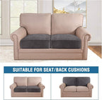 H.VERSAILTEX Velvet Stretch Couch Cushion Cover Plush Cushion Slipcover for Chair Loveseat Sofa Cushion Furniture Protector Seat Cushion Sofa Cover (2 Piece Large Sofa Cushion Covers, Grey)