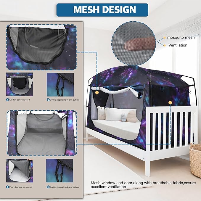 Bed Tent,Portable Privacy Sleeping Bed Canopy,Blackout 90% Drapes for Kids and Adult,Indoor Space Tent with Breathable Large Mesh Windows