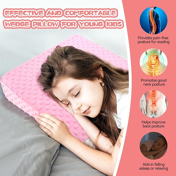 Kids Wedge Pillow with Pillowcase, Memory Foam for Back,Legs & Knees, Relaxation and Comfort, Soft and Breathable, Dot Texture Pillow for Reading Watching TV Gaming Sleeping, Fit for Sofa Floor Room