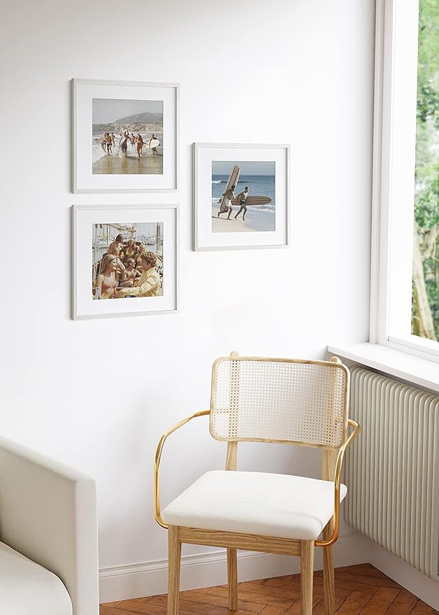 HAUS AND HUES Square Picture Frames - Set of 15, Wooden 16x16 Frames with Mat, White Oak Finish