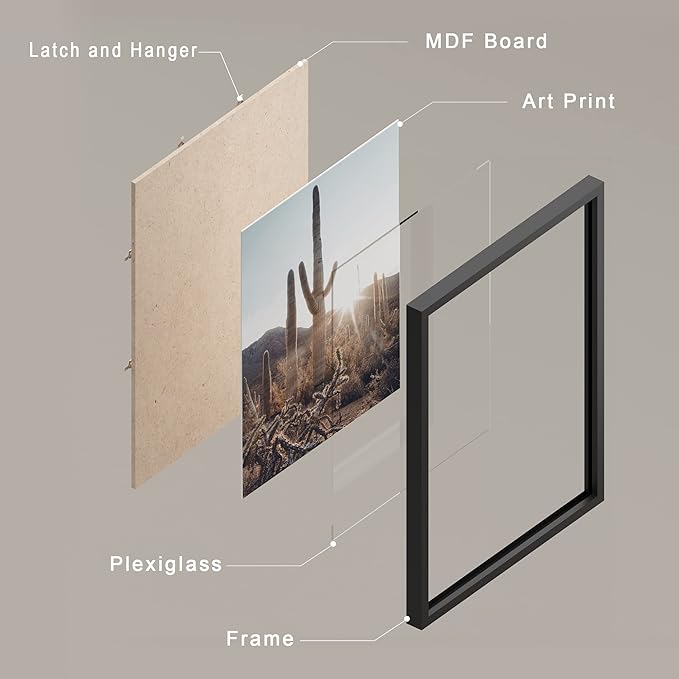 SIGNWIN Framed Cactus Desert Landscape Wall Art, Set of 4 Southwest Texas Arizona Saguaro Wall Decor Prints, Nature Wilderness Wall Décor for Living Room, Bedroom Black - 12"x16" Black