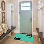 Mingnei Hi Bye Cat Welcome Doormat for Home Kitchen Entrance, Funny Black Cat Lover Floor Mat for Indoor/Outdoor Entryway Rug 30x17 (Green)