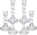 Mumufy 6 Pack Glass Taper Candle Holders Clear Candlestick Holder Fit 0.8 Inch Candles 4'' 6'' 8'' Tall Crystal Decorative Candlestick Stand Centerpiece for Table Wedding Dining Party (Vertical)