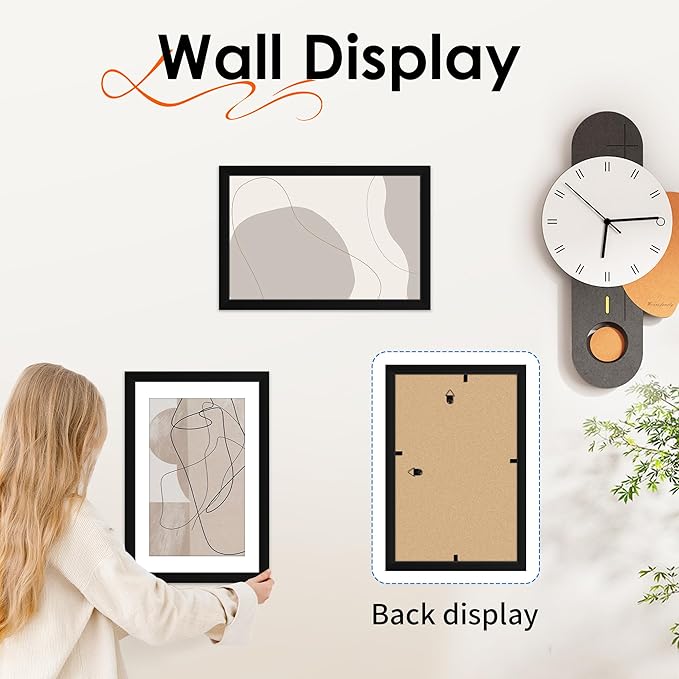 FIXSMITH 8x12 Picture Frame Set of 4, Photo Frame with HD Plexiglass, Display Pictures 6x8 with Mat or 8x12 Without Mat, Black Picture Frames Collage Wall Decor, Gallary Wall Frame