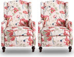 Upholstered Wingback Recliner Chair, Traditional Push Back Recliner with Padded Seat, Fabric Floral Recliner Wingback Chair, Mid Century Modern Wingback Chairs for Living Room (2,Red Floral)