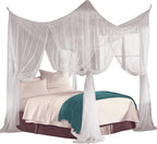 Just Relax Four Corner Post Decorative Elegant Bed Net Canopy Set, White, Full/Queen/King, 86.6x78.7x98.4 Inches