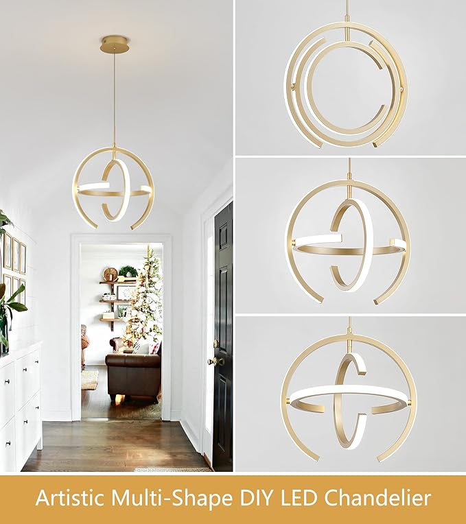 Q&S Modern Led Chandelier Gold Round Globe LED Hanging Pendant Light Fixtures for Entryway Kitchen Island Dining Room Living Room