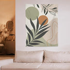 Abstract Bohemian Mid Century Tapestry, Tropical Leaves Modern Geometric Archway Minimalist Bohemian Botanical Aesthetic Wall Hanging, Sage Green Gold Home Decor Art for Bedroom 50x60 Inch