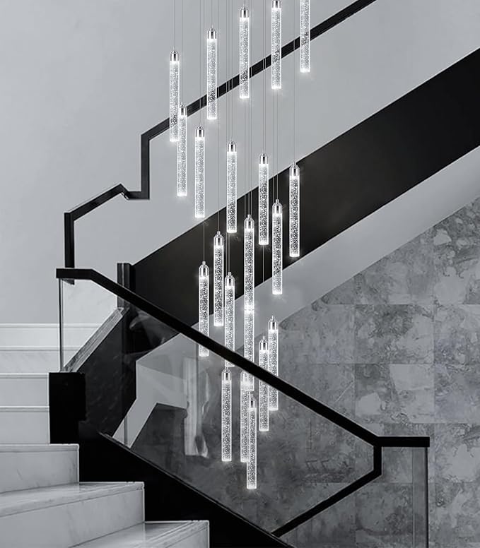 20-Lights Chandelier LED Dimmable Chandeliers for Entryway Flush Mount Ceiling Pendant Light Fixture Crystal Chandeliers for Living Room Chrome Finished Lighting Modern 156in High Ceiling Chandelier