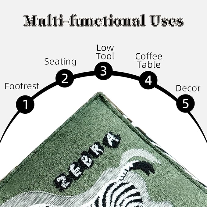 Pouf Ottoman Unstuffed Poufs Soft Touch Zebra Boho Footrest Floor Chair Storage for Living Room Bedroom Home Decor (Green, 20 x 20 x 8 Inches Square)