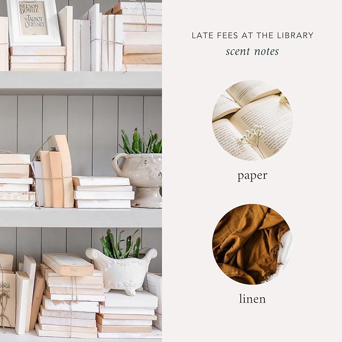 Literie NYC Inspired Scented Candle: Late Fees at The Library - Paper & Linen Scent, 9oz, 50 Hour Burn, Vegan Soy & Coconut Blend Candle for Home Decor, Gift for Women & Men