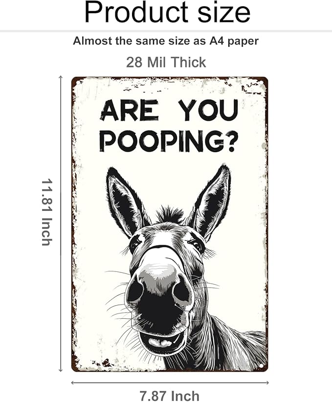 ALKB Funny Donkey Are You Pooping Metal Signs Vintage Farmhouse Bathroom Wall Decor Donkey Lovers Gift 8 x 12 Inch