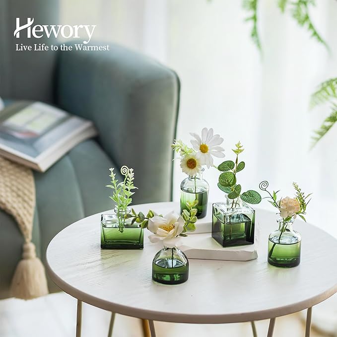Hewory Small Glass Bud Vases for Centerpieces 40pcs Green Sturdy Cute Flower Vases Bulk, Mini Bottle Vase for Wedding Home Decor Birthday Party Events Mother's Day Bridal Shower Gifts Table Decor