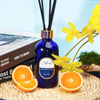 8 OZ Reed Diffusers Set Citrus, Luxury Scented Room Fresheners with 6 Reed Sticks, Luxury Blue Glass Bottle for Bathroom Office Shelf Decor