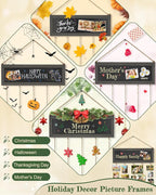 Bikoney Picture Frames Collage Photo Hanging Display Picture Board Wood Rustic Frames for Wall Decor with Blackboard and 30 Clips Weathered Grey