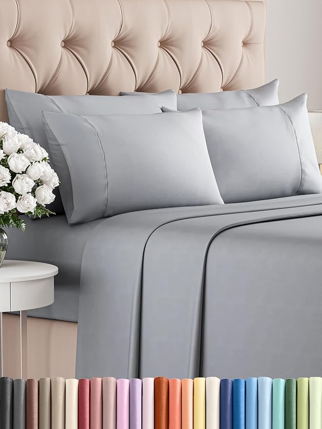 Cal King Sheets Set 6 Piece - Includes 4 Pillowcases - Bed Sheets Cal King - Soft Hotel Luxury Bedding - Cooling, Comfy & Breathable - 1 Flat & 1 Fitted & 4 Pillowcases w/ Deep Pockets - Steel Blue