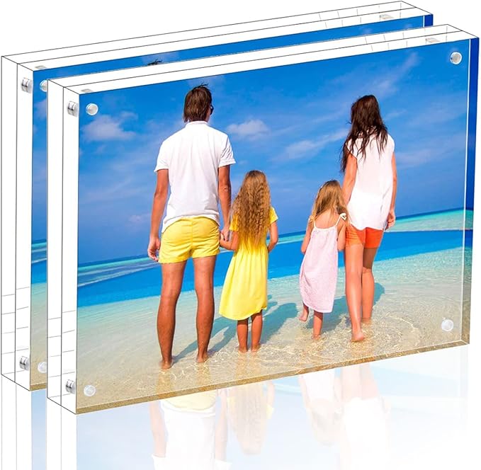 Meetu Acrylic Picture Frame 8x10,Clear Freestanding Double Sided 24mm Thickness Frameless Magnetic Photo Frames Desktop Display with Gift Box Package (2 Pack)