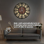 LEIKE Large Wall Clocks with Night Light Battery Operated,Silent Non Ticking,Rustic Modern Big Wood Clock for Living Room, Bedroom,Kitchen,Farmhouse,Office,Home Decor-24 Inch(Black-Arabic Number)