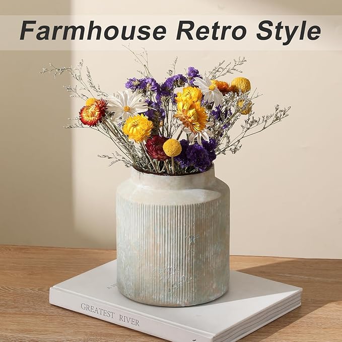 Farmhouse Vase for Home Decor, Vintage Rustic Terracotta Flower Vase Suitable for Home Decor, Living Room, Shelf, Dining Table. 7IN （Rust Green） ZSHLXM