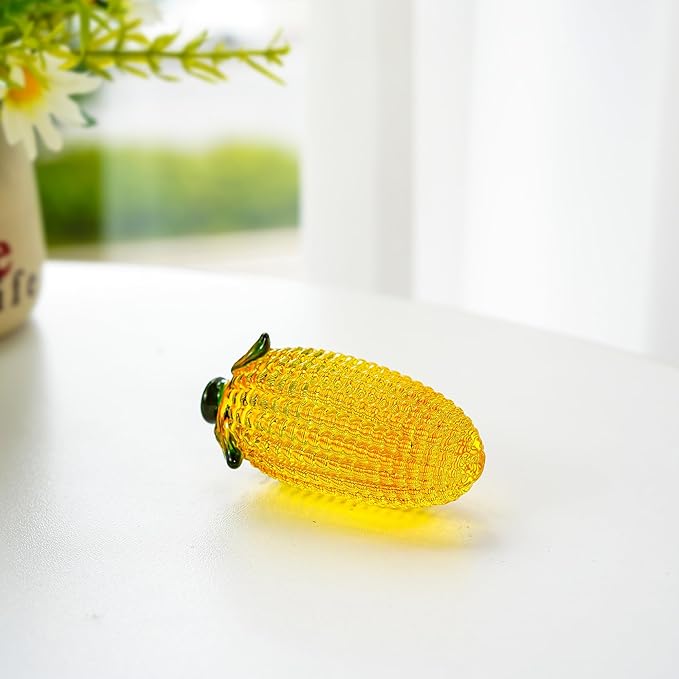 Glass Corn Figurine Decor for Tabletop Centerpiece Art Glass Corn Paperweight Decorations for Home Kitchen Office Desk