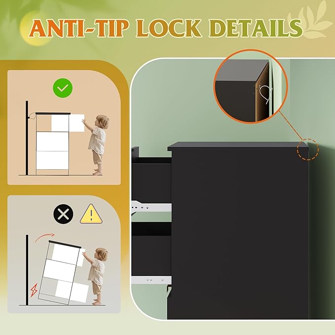 WLIVE 4 Drawer Dresser for Bedroom, Black Tall Dresser, Modern Wood Dressers with Sturdy Metal Handle, Small Chest of Drawers for Living Room, Hallway