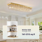 10 Lights Gold Flush Mount Rectangle Chandelier, Modern K9 Crystal Chandeliers Light Fixture Rectangular Raindrop Chandelier Pendant Island Light for Living Dining Room Kitchen Bar L47 Inch