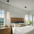 LMQNINE Natural Alabaster Pendant Lights for Kitchen Island White Marble Long Tube Chandelier Modern Black Ceiling Light Fixtures for Bedroom Dining Room Table Living Room Hallway(M-3Pack)