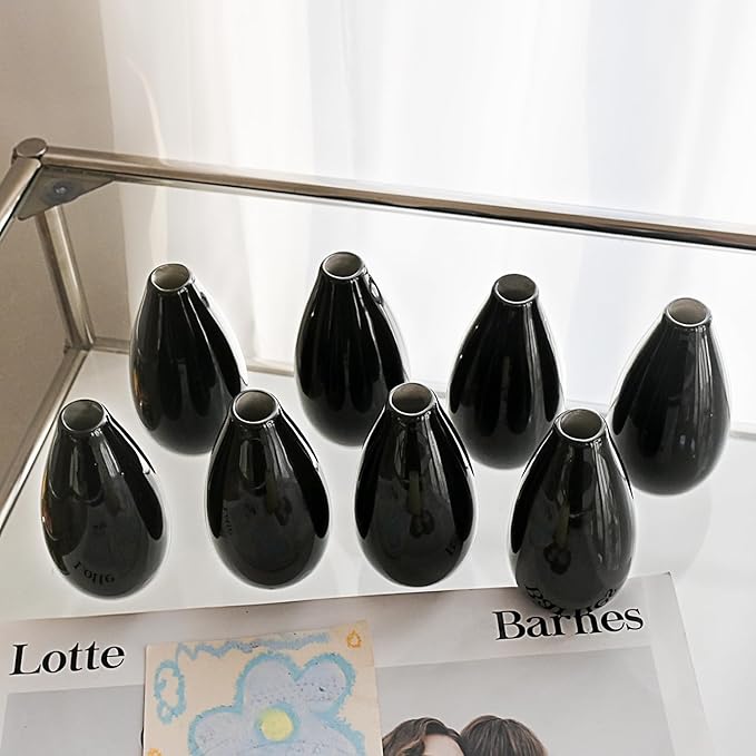 Modern Black Small Ceramic Vase Set of 16 for Living Room Bedroom 4.13'' Minimalist Fresh Flower Vases for Home Decor Office Fireplace Centerpieces Nordic Style Gift for Fake Plant 16 Pack