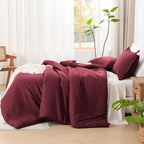 Litanika Burgundy Red Comforter Set California King Size, 3 Pieces Cal King Lightweight Solid Bedding Comforter Set, All Season Fluffy Bed Set (104x96In Comforter & 2 Pillowcases)