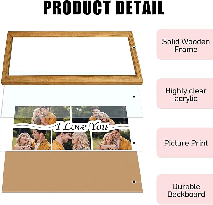 Gifts for Him/Her - Personalized Photo Frame with Love Design, Wall Mount or Tabletop Display, Romantic Gifts for Boyfriend Girlfriend Anniversary Birthday Valentine's