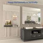 WEER 40X30 Inch Brushed Nickel Bathroom Mirror, Brushed Silver Metal Frame Mirror, Rounded Rectangle Silver Bathroom Vanity Mirror, Tempered Glass, Anti-Rust, Hangs Horizontally or Vertically