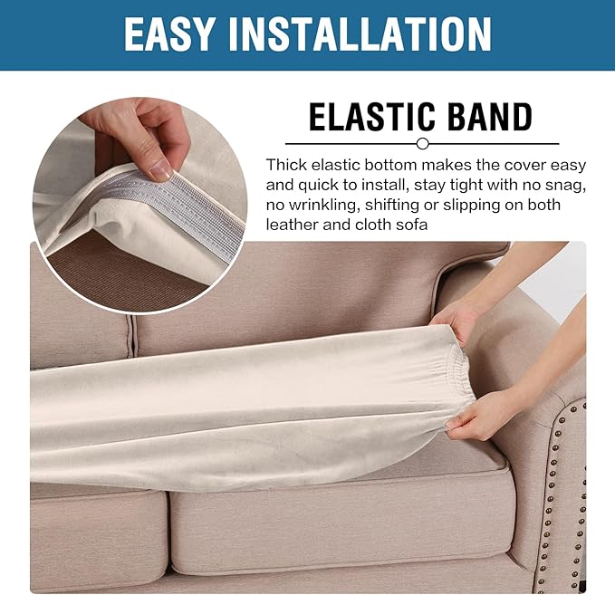 H.VERSAILTEX Velvet Stretch Individual Couch Cushion Cover Plush Slipcover for Loveseat Sofa Furniture Protector Seat Cover (1 Piece Loveseat Cushion Cover, Ivory)