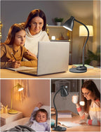BOHON LED Desk Lamp with USB Charging Port 3 Color Modes Dimmable Reading Light Intelligent Induction Auto Dimming Task Lamp Flexible Gooseneck Table Lamp for Bedside Office, AC Adapter Include